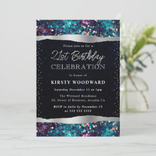 Invitation Paillettes de Sirène Bleues et Violettes 21ème Ann