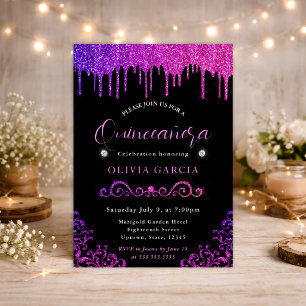Invitation Paillettes dégradé violet et rose glamour pour Qui