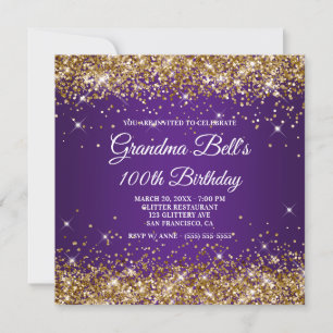 Invitation Paillettes d'Or Étincelantes Violet Royal 100e Ann
