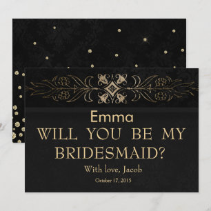 Invitation Paillettes d'or noir Veux-tu être ma demoiselle d'
