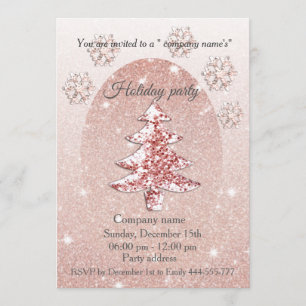 Invitation Paillettes d'or rose fête de Noël d'entreprise