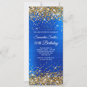 Invitation Paillettes dorées Anniversaire 50 ans Bleu Royal F