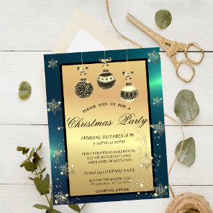 Invitation Paillettes dorées, Boules de Noël Vertes Fête d'en