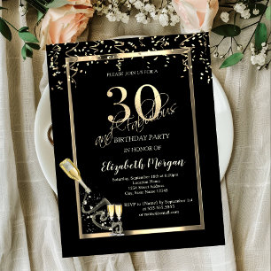 Invitation Paillettes dorées, Bouteille de vin 30e Anniversai