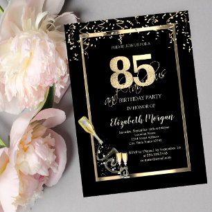 Invitation Paillettes dorées, Bouteille de vin 85e anniversai