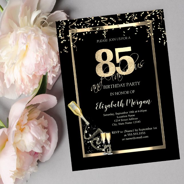 Invitation Paillettes dorées, Bouteille de vin 85e anniversai (Créateur téléchargé)