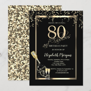 Invitation Paillettes dorées, Bouteille de vin Verre 80e anni