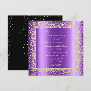 Invitation Paillettes dorées Champagne Confettis Noir Violet 