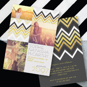 Invitation Paillettes dorées, chevrons chic, rayures, fête de