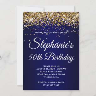 Invitation Paillettes dorées dégradé bleu marine 50e annivers
