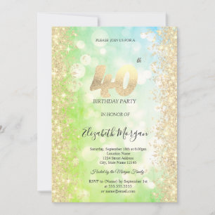 Invitation Paillettes dorées Diamants Bokeh 40e Anniversaire
