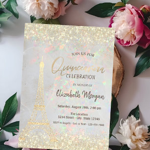 Invitation Paillettes dorées Eiffel Confettis Opale Quinceañe