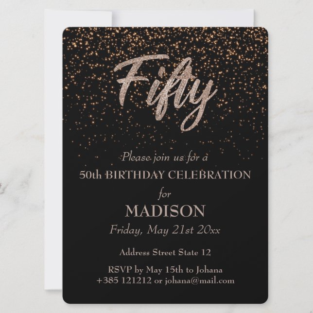 Invitation Paillettes dorées pour 50e anniversaire (Devant)