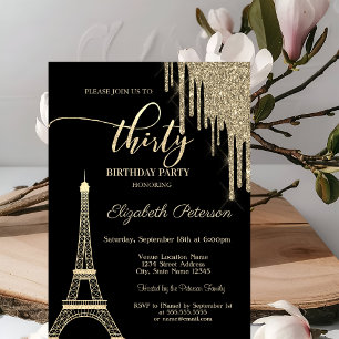 Invitation Paillettes dorées qui coulent, Tour Eiffel 30e ann