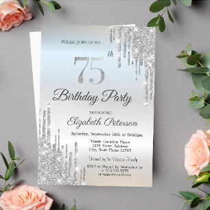 Invitation Paillettes Élégantes Gouttes Argent 75e Anniversai