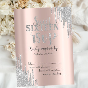 Invitation Paillettes élégantes gouttes Rose Gold Douce 16 RS