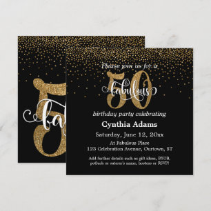 Invitation Paillettes et écriture 50 et fabuleux sur fond noi