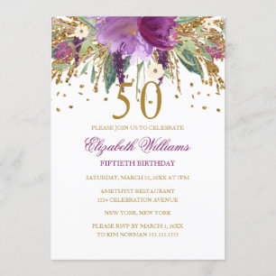 Invitation Paillettes Florales Étincelantes Anniversaire Amét