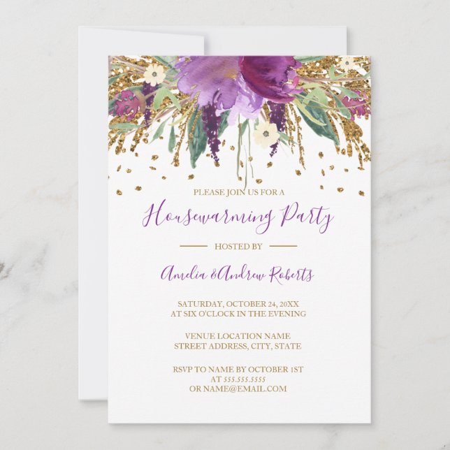 Invitation Paillettes Florales Étincelantes Pendaison de Crém (Devant)