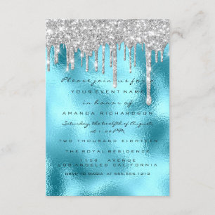 Invitation Paillettes Gouttes Argent Bleu Mariage Douce 16e O