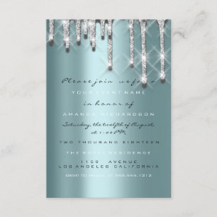Invitation Paillettes Gouttes Argent Turquoise Mariage Douze 