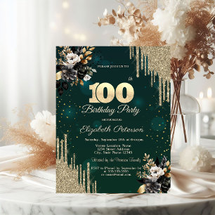 Invitation Paillettes Gouttes Roses Noires Vertes 100e Annive