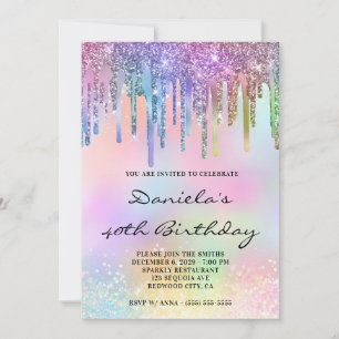 Invitation Paillettes holographiques anniversaire 40 ans arc-