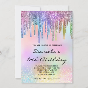 Invitation Paillettes holographiques gouttes de pluie arc-en-