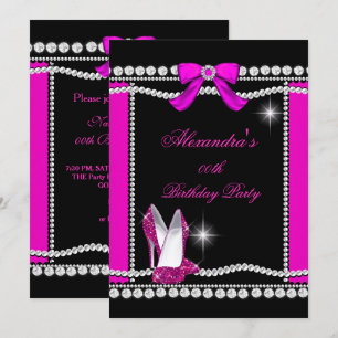 Invitation Paillettes Luxe Noir Rose Chaud Talons Hauts Anniv