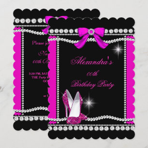 Invitation Paillettes Luxe Noir Rose Chaud Talons Hauts Anniv