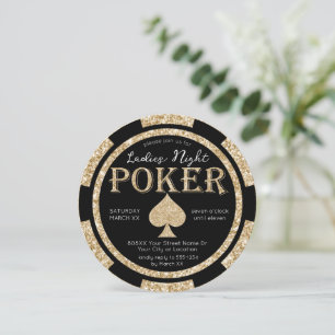 Invitation Paillettes noires et dorées Jetons de poker pour s
