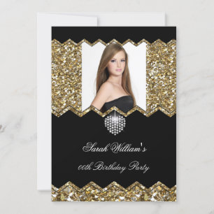 Invitation Paillettes Or Diamant Coeur Photo Anniversaire Que