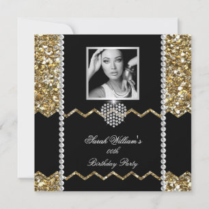 Invitation Paillettes Or Diamant Coeur Photo Fête Anniversair