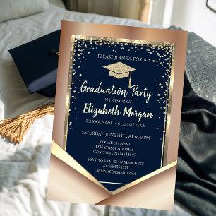 Invitation Paillettes Or Diamants Bleu Marine Remise des dipl