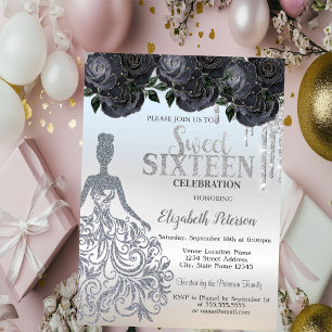 Invitation Paillettes qui dégoulinent, Robe Roses Noires Douc