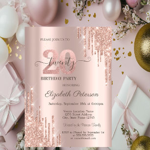 Invitation Paillettes qui dégoulinent Rose Gold Fête d'annive