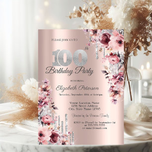 Invitation Paillettes qui dégoulinent Rose Gold Rose Floral 1