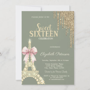 Invitation Paillettes qui dégoulinent,Tour Eiffel avec noeud 