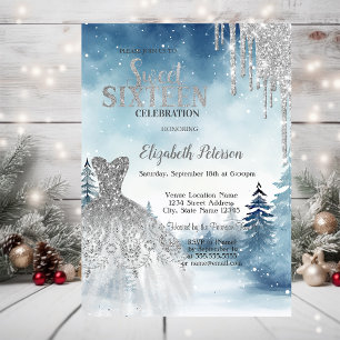 Invitation Paillettes qui tombent, robe de paysage hivernal S