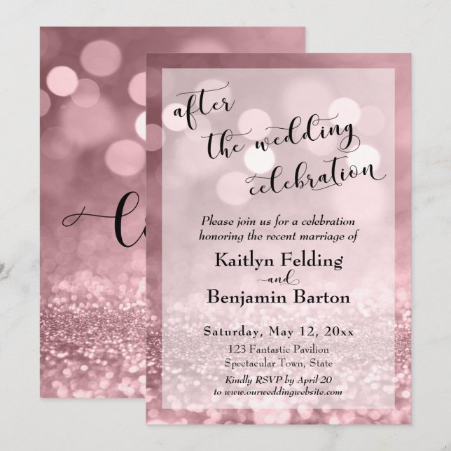 Invitation Paillettes Rose Gold Après la Célébration de Maria (Devant / Derrière)