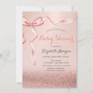Invitation Paillettes Rose Gold Bokeh, Ruban à Nœud Baby Show