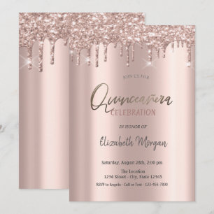 Invitation Paillettes Rose Gold Gouttes Quinceanera