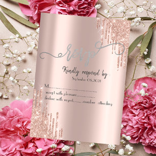 Invitation Paillettes Rose Gold Gouttes RSVP