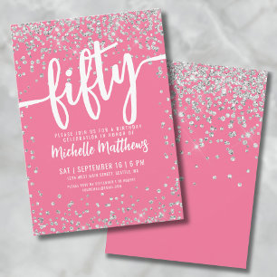 Invitation Paillettes Roses 50e Anniversaire