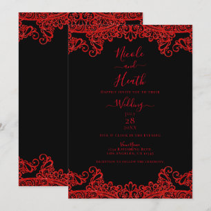 Invitation Paillettes Rouge Étincelante Dentelle Élégante Mar