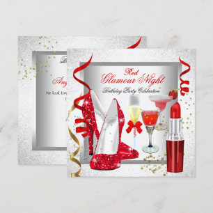 Invitation Paillettes Rouge Nuit de Glamour Argent Boissons F