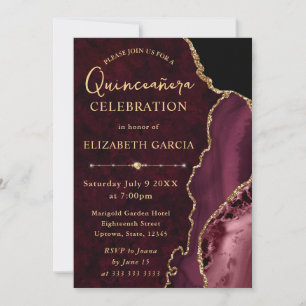 Invitation Paillettes Rouge & Or Agate et marbre Quinceanera