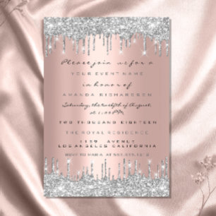 Invitation Paillettes scintillantes argent gris mariage douce