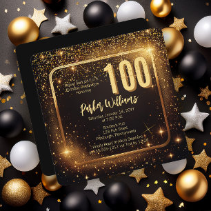 Invitation Paillettes scintillantes Étoiles Or 100e anniver