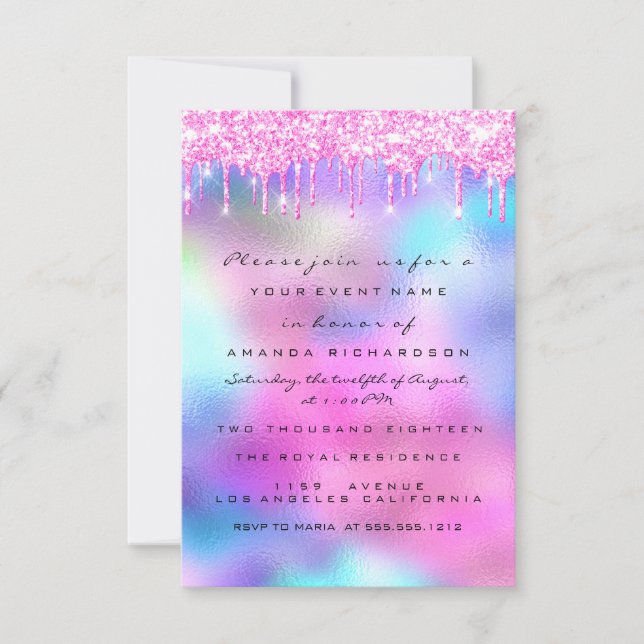Invitation Paillettes scintillantes roses gouttes de mariée d (Devant)